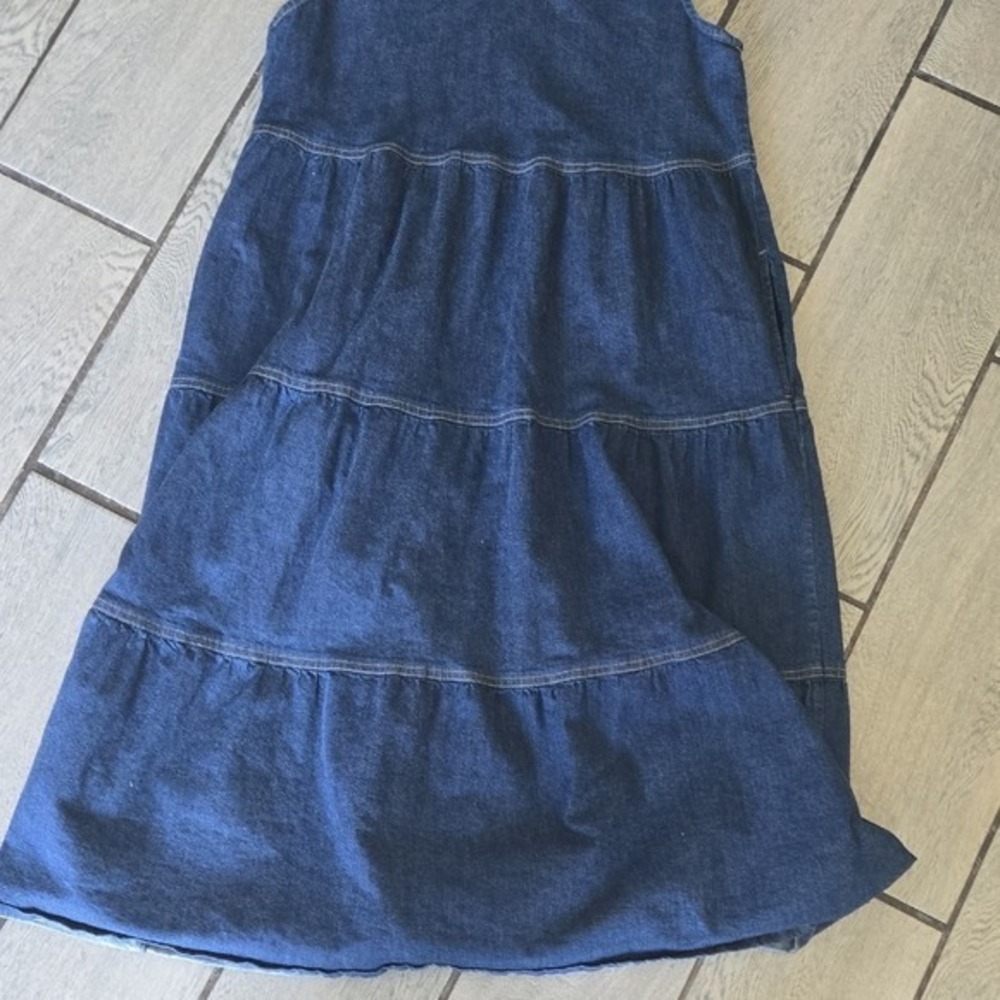 Denim Tiered Maxi Dress Sleeveless V‎ Neck Casual Boho Style Size Medium - Picture 6 of 10